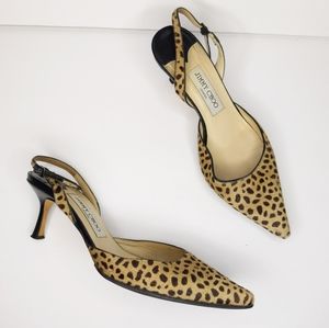 FLAWED Jimmy Choo Leopard Hair Slingback Kitten Heel EU 37.5